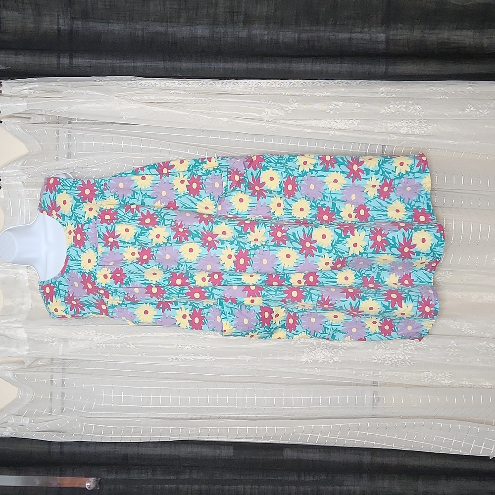 Daisy Floral Print Vintage 70's 80's Sleeveless Muumuu House Dress Shift Dress